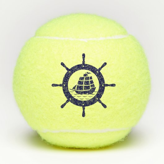 Nautisch blauw bootwiel tennisballen (Voorkant)