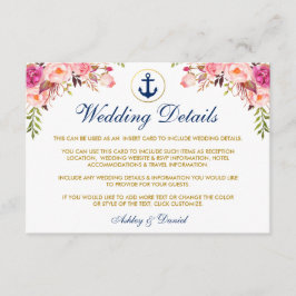 Nautisch Blauw Bruiloft Bloemen Details Invoegen K Informatiekaartje