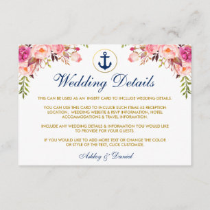 Nautisch Blauw Bruiloft Bloemen Details Invoegen K Informatiekaartje