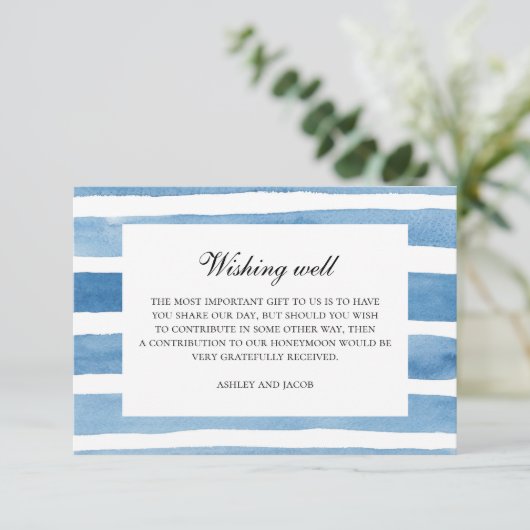 Nautisch blauw bruiloft wensen goed waterverf informatiekaartje (Staand voorkant)