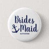 Nautisch blauw bruinbruidsanker ronde button 5,7 cm (Voorkant)