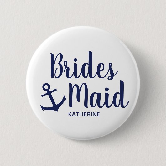 Nautisch blauw bruinbruidsanker ronde button 5,7 cm (Voorkant)