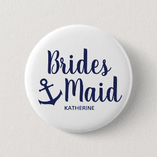 Nautisch blauw bruinbruidsanker ronde button 5,7 cm