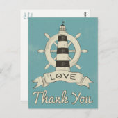 Nautisch Blauw Dank u Vuurtoren & Scheepsanker Briefkaart (Voorkant / Achterkant)
