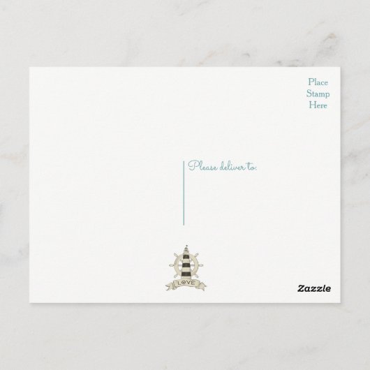 Nautisch Blauw Dank u Vuurtoren & Scheepsanker Briefkaart (Achterkant)