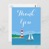 Nautisch Blauw Dank u Vuurtoren & Zeilboot Briefkaart (Voorkant / Achterkant)