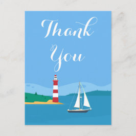 Nautisch Blauw Dank u Vuurtoren & Zeilboot Briefkaart