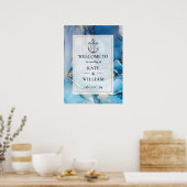 Nautisch blauw en goud agaat bruiloft welkomstbord poster (Keuken)