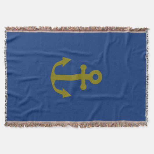 Nautisch blauw en goud anker deken (Voorkant)
