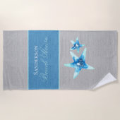 Nautisch blauw en grijs strandlaken (Voorkant)