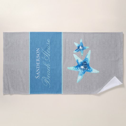 Nautisch blauw en grijs strandlaken (Voorkant)