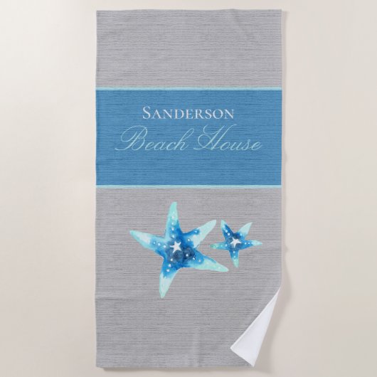 Nautisch blauw en grijs strandlaken (Voorkant)