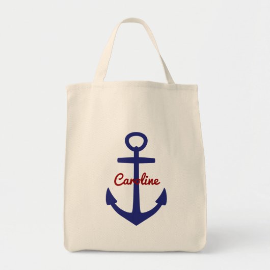 Nautisch blauw en rood Aangepast Anker Tote Bag (Voorkant)