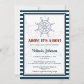 Nautisch blauw en rood Baby shower Kaart (Voorkant)