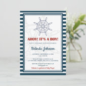 Nautisch blauw en rood Baby shower Kaart (Staand voorkant)