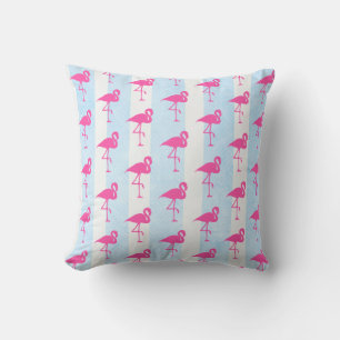 Nautisch blauw en roze Flamingo Beach House Kussen