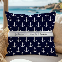 Nautisch Blauw En Wit Anker Patroon Naam