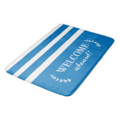 Nautisch blauw en wit Bath Mat Welcome Aboard (Gekanteld)
