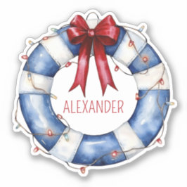 Nautisch blauw en wit levensbehoud en rode boog sticker