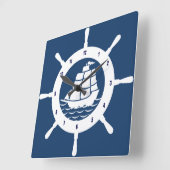Nautisch blauw en wit navelwiel vierkante klok (Hoek)