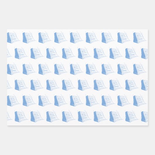 Nautisch Blauw en Wit Schip Zeilboot Inpakpapier Vel (Voorkant 2)