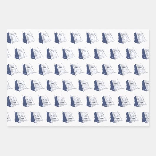 Nautisch Blauw en Wit Schip Zeilboot Inpakpapier Vel (Voorkant 2)