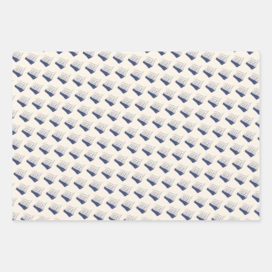 Nautisch Blauw en Wit Schip Zeilboot Inpakpapier Vel (Voorkant 3)