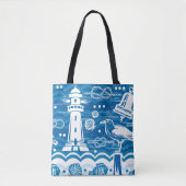 Nautisch blauw en wit tote bag (Voorkant)