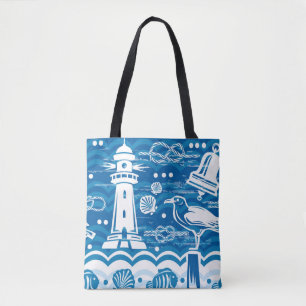 Nautisch blauw en wit tote bag