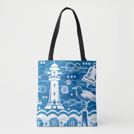 Nautisch blauw en wit tote bag (Voorkant)