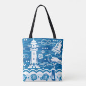 Nautisch blauw en wit tote bag (Achterkant)