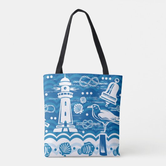 Nautisch blauw en wit tote bag (Achterkant)