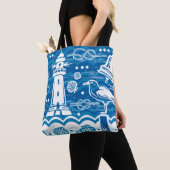 Nautisch blauw en wit tote bag (Dichtbij)