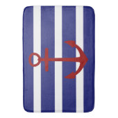 Nautisch blauw en witte streep met rood anker badmat (Voorkant Verticaal)