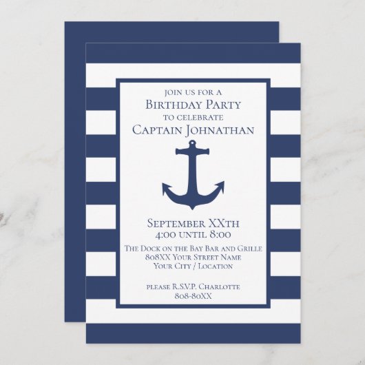 Nautisch blauw en witte strepen kaart (Voorkant / Achterkant)