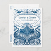 Nautisch Blauw Folie Trouwen Save the Date Aankondigingskaart (Voorkant / Achterkant)