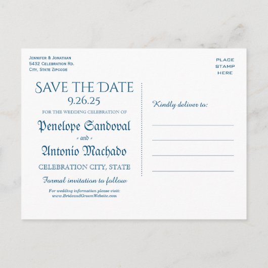  Nautisch Blauw Folie Trouwen Save the Date Aankondigingskaart (Achterkant)