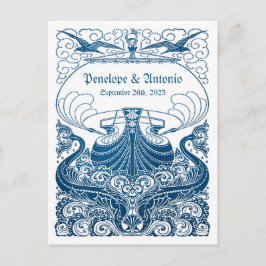 Nautisch Blauw Folie Trouwen Save the Date Aankondigingskaart