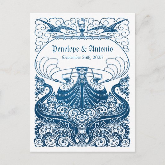 Nautisch Blauw Folie Trouwen Save the Date Aankondigingskaart (Voorkant)