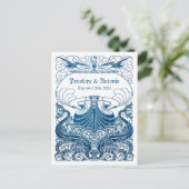 Nautisch Blauw Folie Trouwen Save the Date Aankondigingskaart (Staand voorkant)