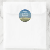 Nautisch Blauw Gelukkig Verjaardagsstrand Landscha Ronde Sticker (Tas)