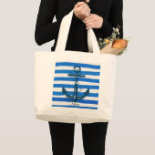 Nautisch blauw gestreept anker grote tote bag (Voorkant (product))
