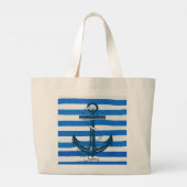 Nautisch blauw gestreept anker grote tote bag (Achterkant)