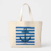 Nautisch blauw gestreept anker grote tote bag (Voorkant)