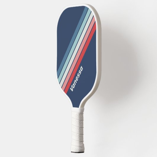  Nautisch Blauw Gestreept met Naam Pickleball Paddle (Links)