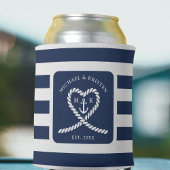 Nautisch Blauw Gestreept Touw Hart Anker Bruiloft Blikjeskoeler