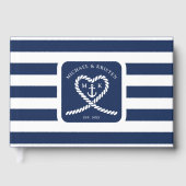 Nautisch Blauw Gestreept Touw Hart Anker Bruiloft Gastenboek (Voorkant)