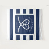 Nautisch Blauw Gestreept Touw Hart Anker Bruiloft Wandkleed (Voorkant (horizontaal))