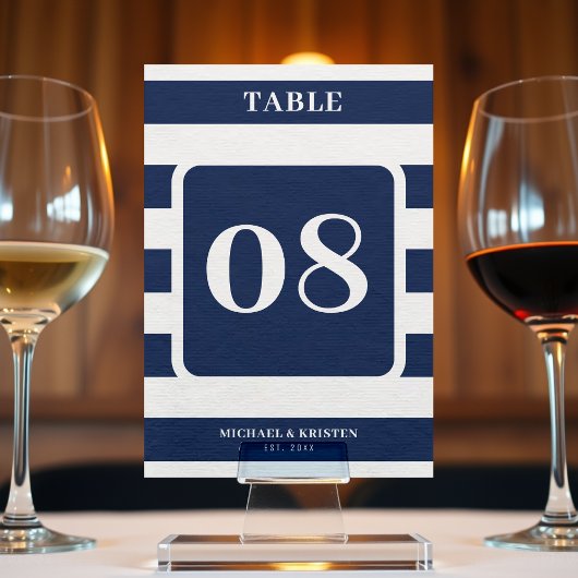 Nautisch blauw gestreepte bruiloft kaart