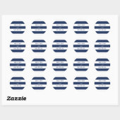 Nautisch blauw gestreepte bruiloft ronde sticker (Vel)